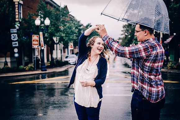 Couple Dancing In The Rain At Downtown Franklin Portrait Session