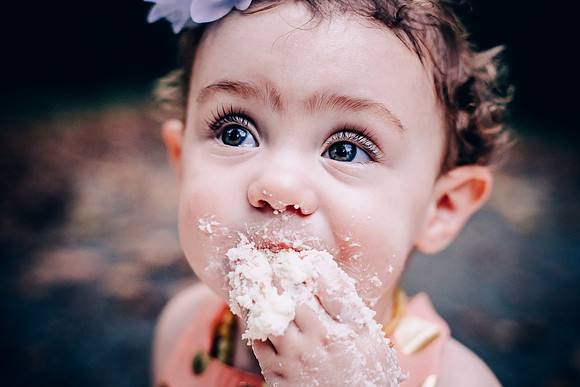 One Year Old Baby Girl eating Cake in Spring Hill, TN