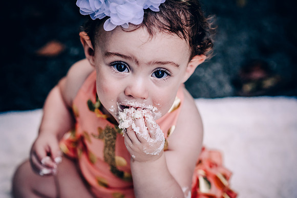 One Year Old Baby eating Cake in Spring Hill, TN
